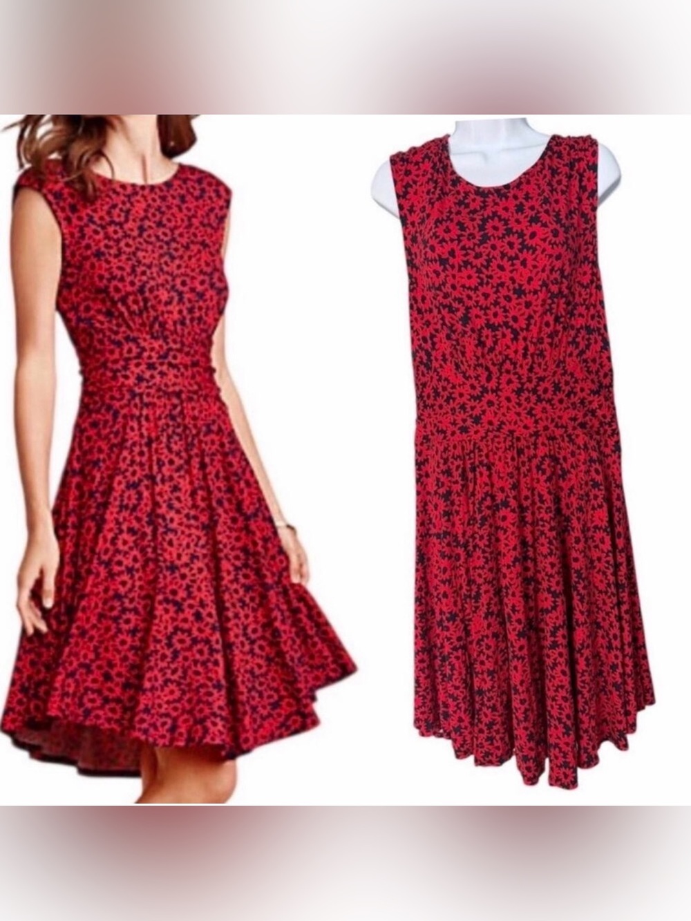 Anthropologie Moulinet Soeurs South Shore Dress Women's L Red Black Daisy Print